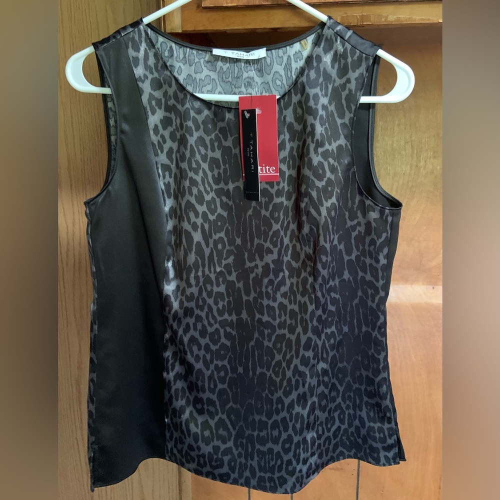 T Tahari Black and Gray Fitted Tank Top